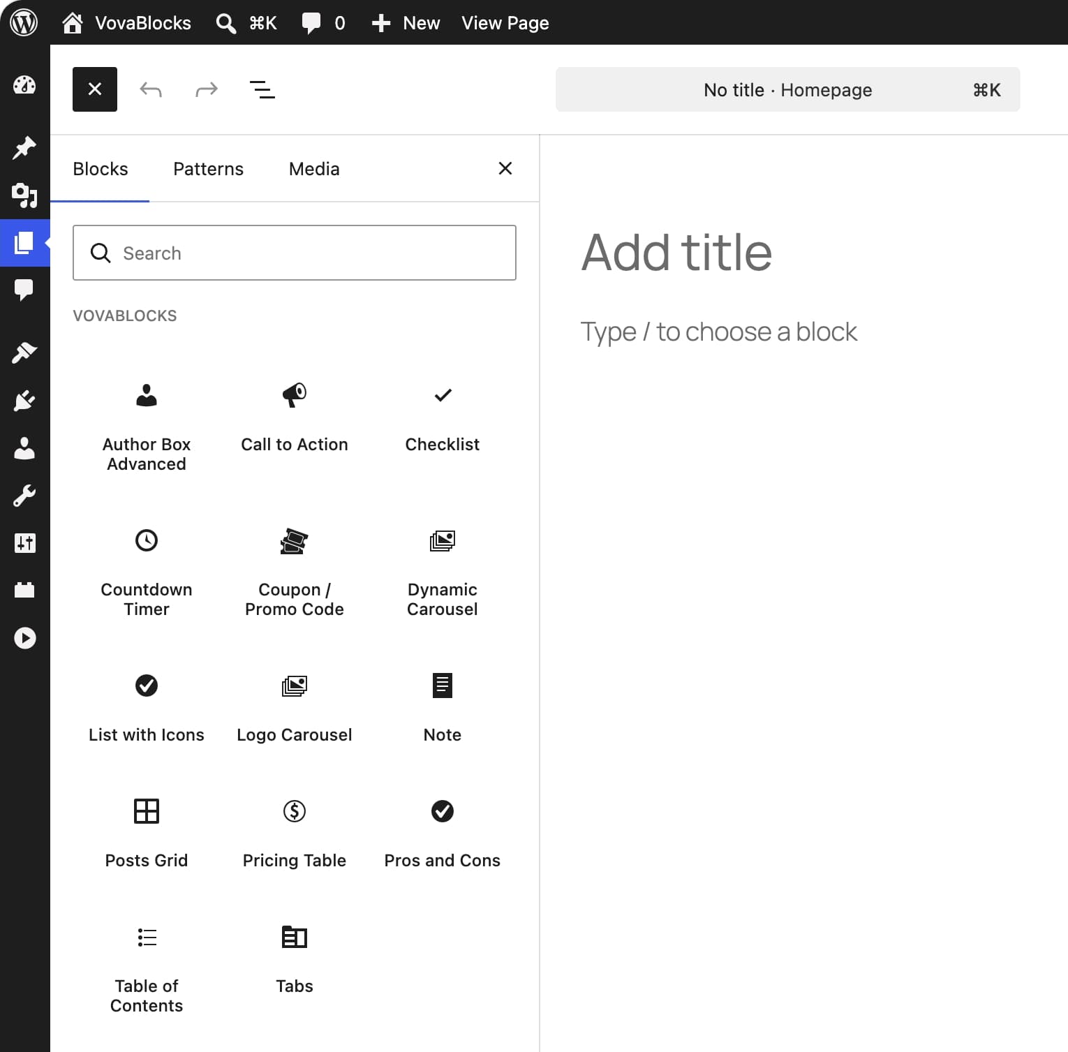 VovaBlocks blocks in the WordPress editor